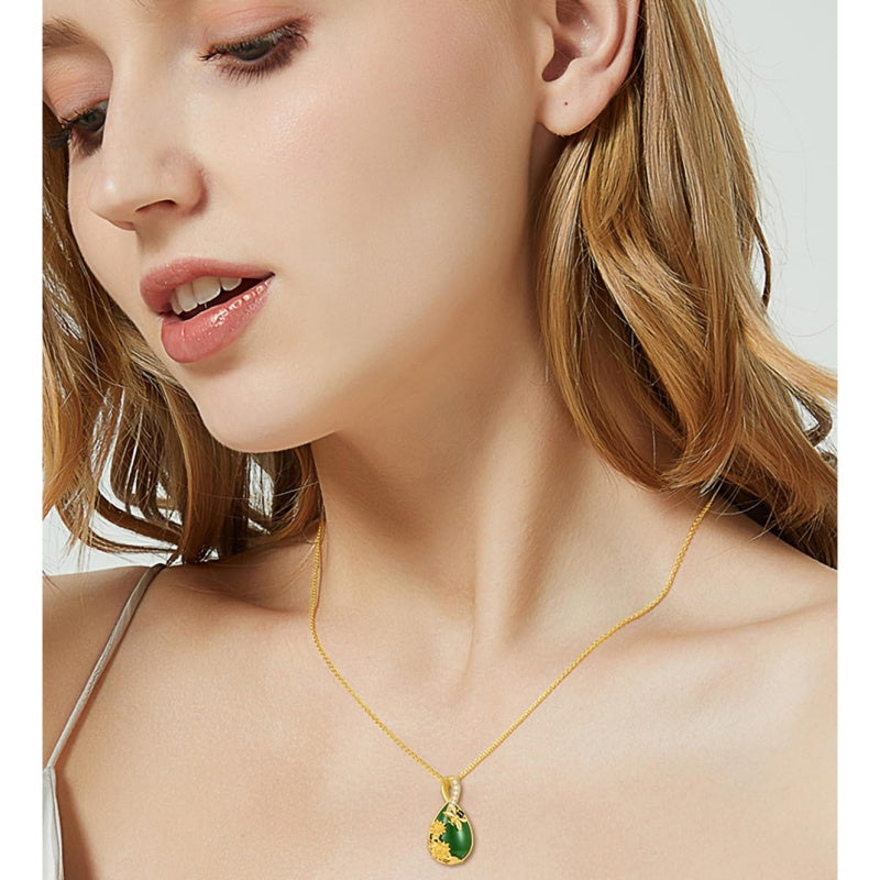 14K Gold Plated Natural Jade Hummingbird Cat Dragonfly Butterfly Bee Pendant Necklace for Women