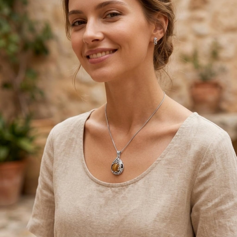 14K Gold Plated Teardrop Tree of Life Necklace for Women