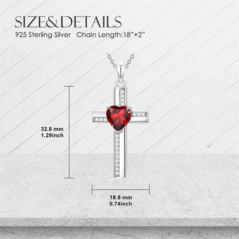 Sterling Silver 12 Birthstones Cross Religious Necklace for Women