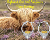 Highland Cow Earrings 925 Silver Highland Cow Dangle Stud Leverback Hoop Earrings Highland Cow with Sunflower Jewelry Highland Cow Gifts for Women