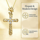 14K Gold Plated  Cubic Zirconia  Filigree Pendant Rose Cross Necklace