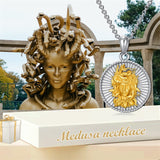 925 Sterling Silver Gold Medusa Goddess Amulet Pendant Necklace