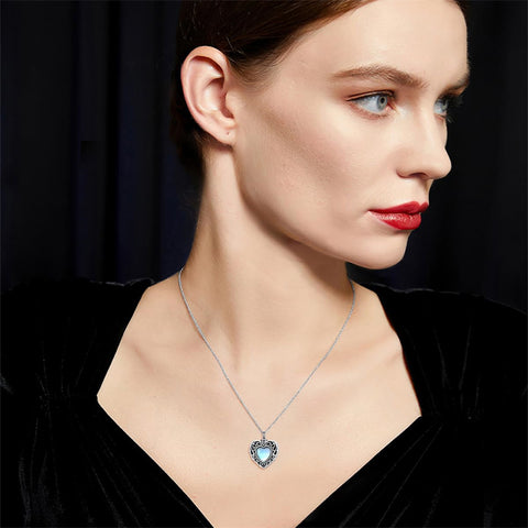 Sterling Silver Moonstone Turquoise Moss Agate Heart Shaped Urn Necklace for Ashes