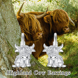 Sterling Sliver Highland Cow Stud  Dangle Earrings