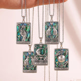 Sterling Silver Abalone Shell Tarot Card Pendant Necklace Gifts for Birthday Halloween Anniversary Valentine’s Day