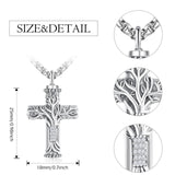 925 Sterling Silver Tree of Life Cremation Jewelry  Urn Necklace for Ashes for Men with 2.5mm 22"+2" Rolo Chain