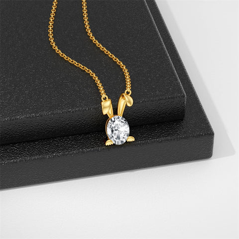 14K Yellow Gold 2CT Moissanite Rabbit Pendant Necklace