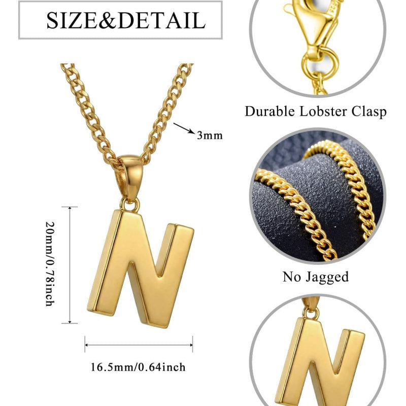 Initial Pendant Necklace 14K Gold Plated with Cuban Chain