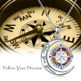 Sterling Silver Crystal Compass Pendant Necklace With Engraved