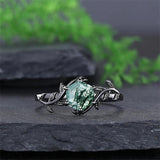 Sterling Silver 10K 14K 18K Gold Natural Leaf  Moss Agate Engagement Anniversary Couple Ring Sets