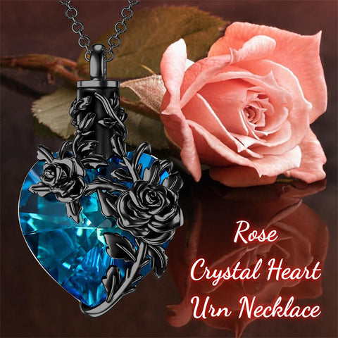 Sterling Silver Heart Crystal Rose Urn Necklaces for Ashes for Women