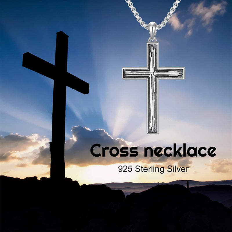 Sterling Silver Cross Religious Necklace for Men
