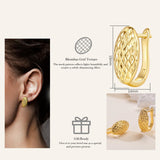 14K Gold Plated  Oval Shape with Mesh Pad Textured on the Surface Unique Hoops Earring for Women