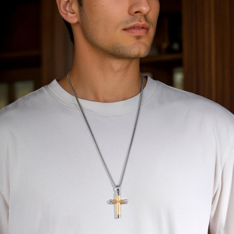14K Gold Plated Cross Necklace for Men with Adjustable Chain Jewelry Gift for Him