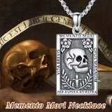 Sterling Silver Memento Mori Skull Pendant Necklace for Men