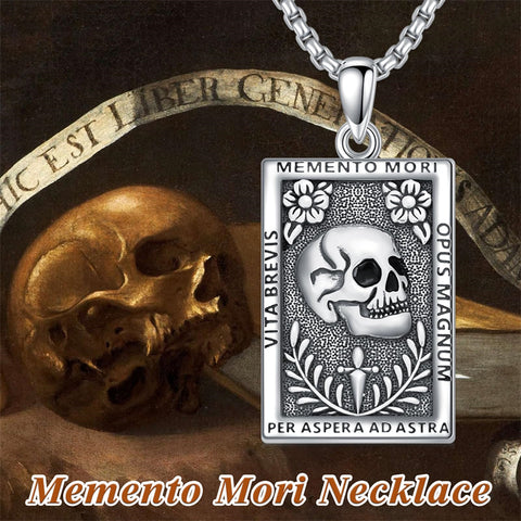 Sterling Silver Memento Mori Skull Pendant Necklace for Men