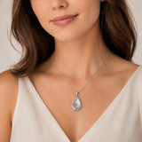 14K  White Gold Plated White Opal Flower Pendant Necklace Birthday Anniversary Jewelry Gifts for Women