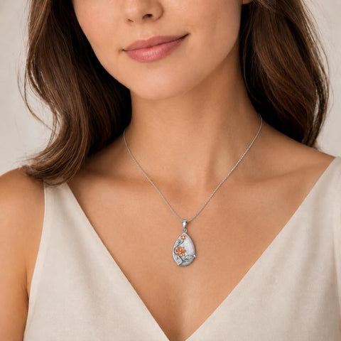 14K  White Gold Plated White Opal Flower Pendant Necklace Birthday Anniversary Jewelry Gifts for Women