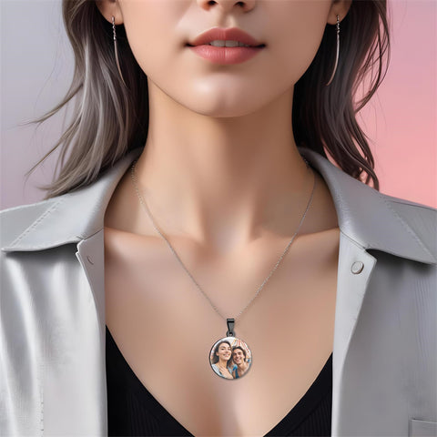 Stainless Steel  Round Customized Photo Pendant Necklace