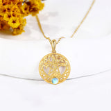 10K 14K 18K Yellow Gold Moonstone Pentagram Tree of Life Pendant Necklace