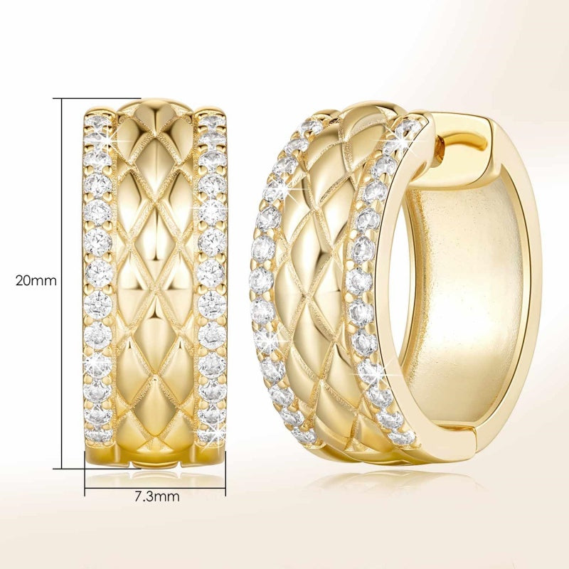 14K Gold Plated Cubic Zirconia Encrusted Mesh Huggie Hoops Earring for Women