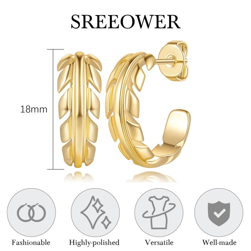 14K Gold Plated Natural Leaves Stud Earrings  for Women