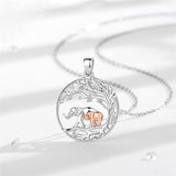 Sterling Silver Elephant with 1 2 3 Cubs Pendant Necklace