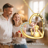 10K 14K 18K Real Gold Cubic Zirconia Daughter and Father Pendant Necklace with Engraved