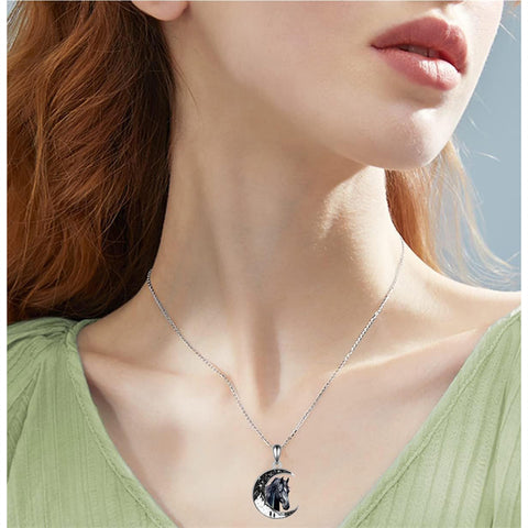 Crescent Moon 2 Cat Bat Black Cat Bunny Fox Highland Cow Horse Pendant Necklace Mother's Day Gift
