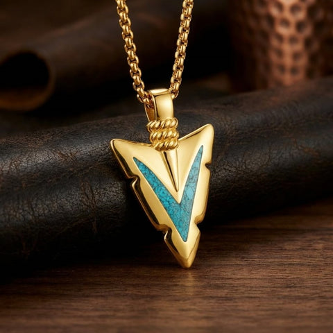 Malachite Turquoise Arrow Pendant Necklace for Men