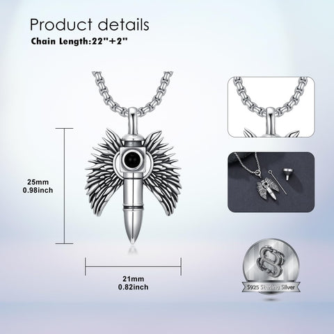 Sterling Silver Animal Angel Wings Pet Jesus Bullet Urn Necklaces for Ashes for Men