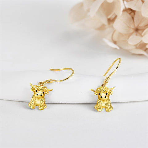 14K Gold Highland Cow Heart Stud Earrings