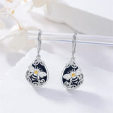 Sterling Silver Filigree Black Onyx  Bee Hummingbird Leverback Earrings