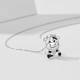 Sterling Silver Birthstone Cow Pendant Necklace