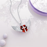 Sterling Silver Birthstone Angel Wings&Cross Pendant Necklace