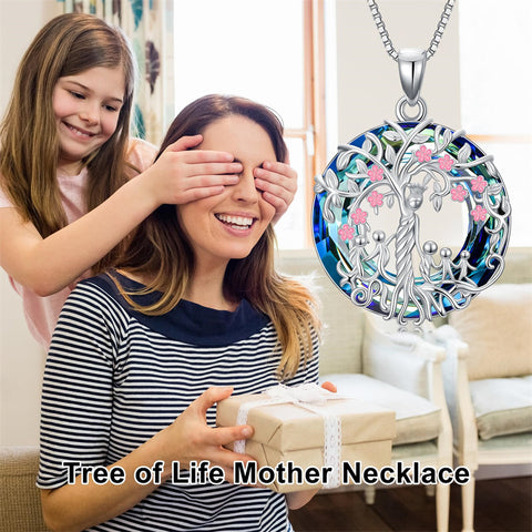 Sterling Silver Crystal Tree of Life Family Pendant Necklace for 1 to 5 Children