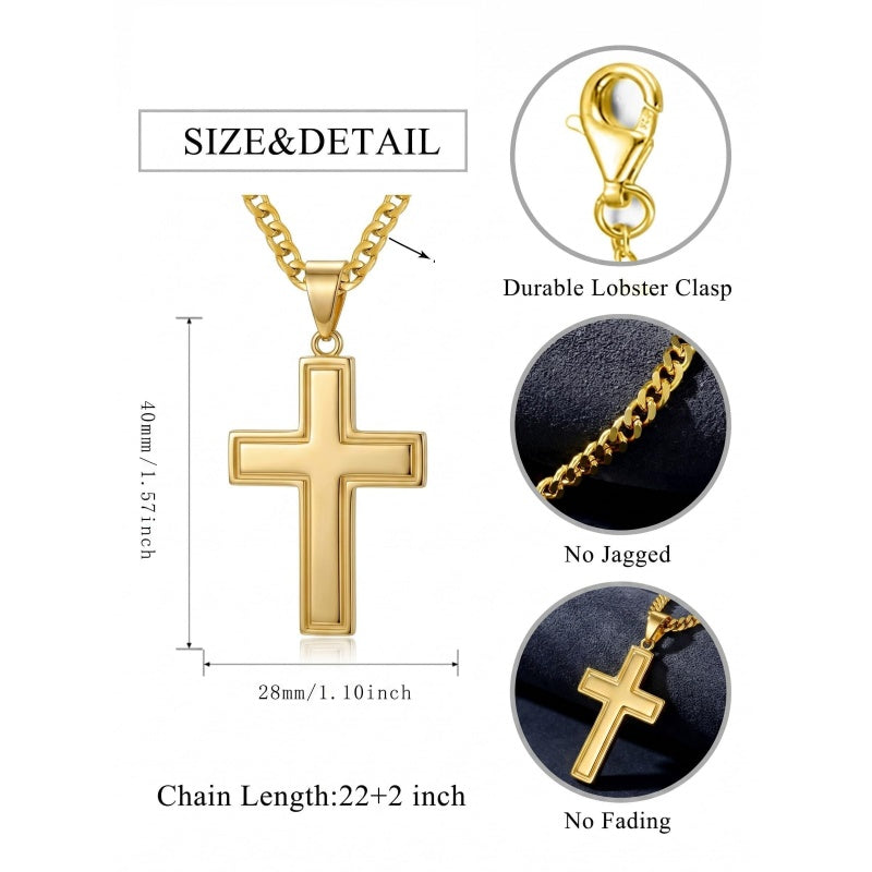 Cross Pendant Necklace for Men 14K Gold Plated Minimalist Christian Jewelry Religious Gift
