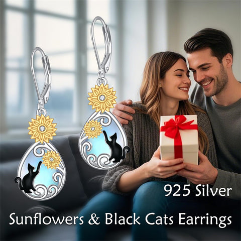 Sterling Silver Moonstone Hummingbird Black Cat Bee Leverback Earrings