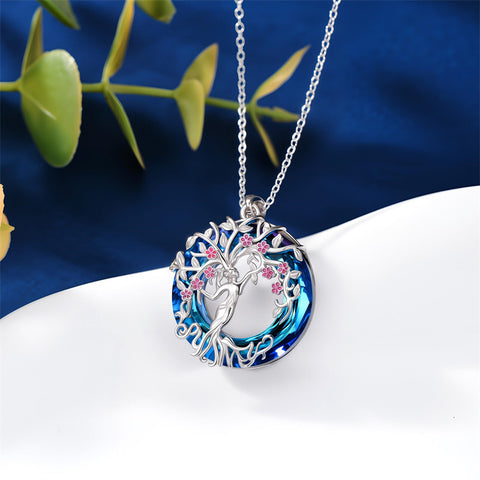 Sterling Silver Crystal Tree of Life Family Pendant Necklace for 1 to 5 Children