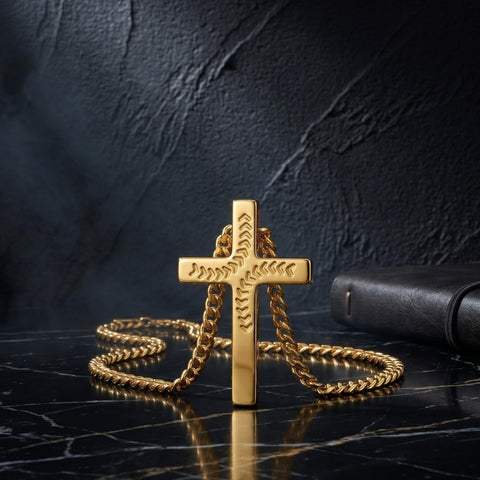 14K Gold Plated Soccer Football Basketball Baseball Cross  with Bible Verses Religious Pendant Necklace for Men