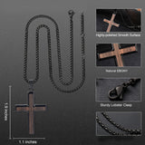 14K Gold Plated Wooden Cross Necklace for Men with Stainless Steel Adjustable Chain