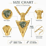 14K Gold Plated Moss Agate Turquoise Valknut Viking Arrow Head Pendant Necklace for Men
