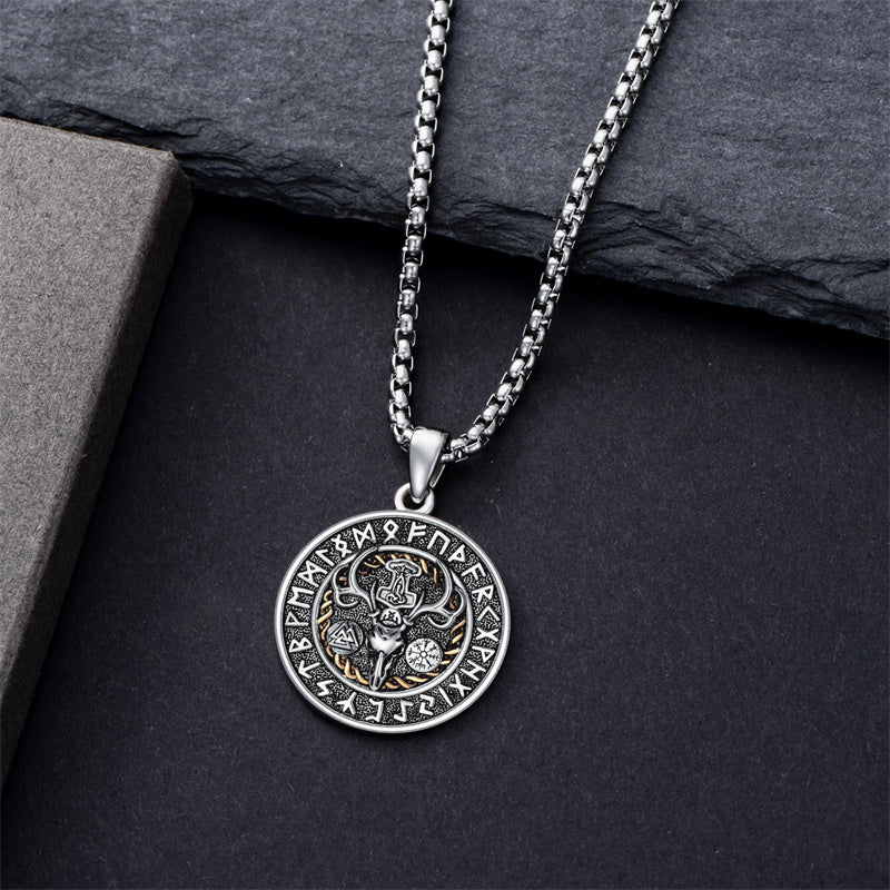 Sterling Silver Amulet Medal  St Sebastian Saint Christopher Viking Deer Pendant Necklace