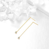 14k Gold Threader Earrings for Women Gold Dangle Pull Through Tassel Ear drop Earrings Jewelry for Teen Girls 2"