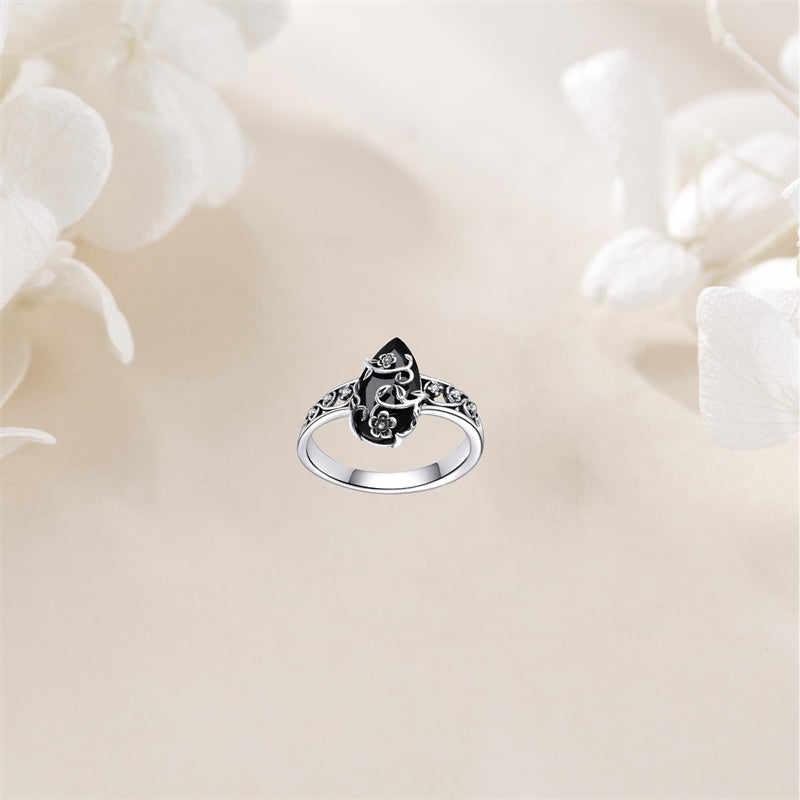 Sterling Silver Vintage Flower Rose Flower Tree Tree of Life Ring for Women