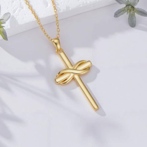 14K Gold Plated Cross Pendant Necklace for Women