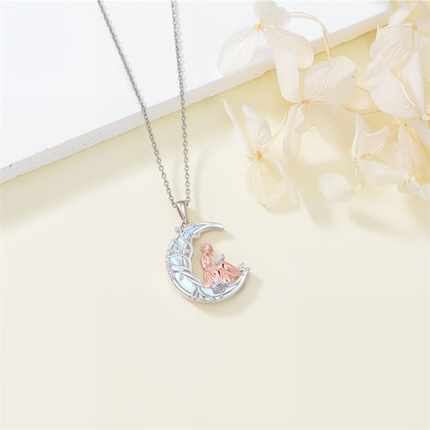 Sterling Silver Moonstone Tree of Life Art Book Pendant Necklace for Book Lover