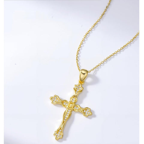 14K Gold Plated Cross Pendant Necklace for Women