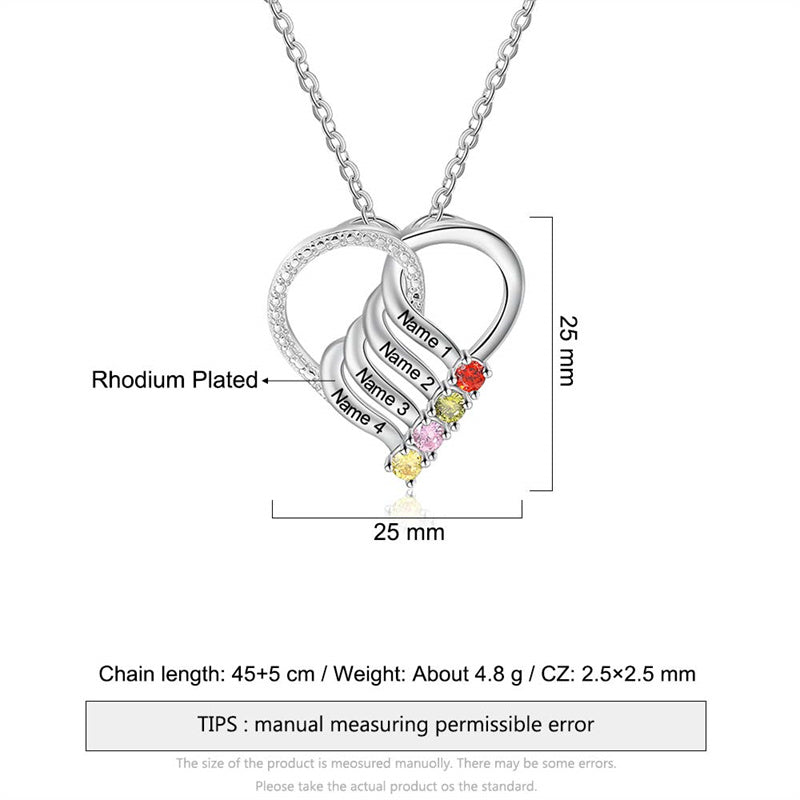 Sterling Silver Personalized  Engraved 2-6 Names Family Pendant Necklace
