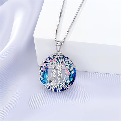 Sterling Silver Crystal Tree of Life Family Pendant Necklace for 1 to 5 Children